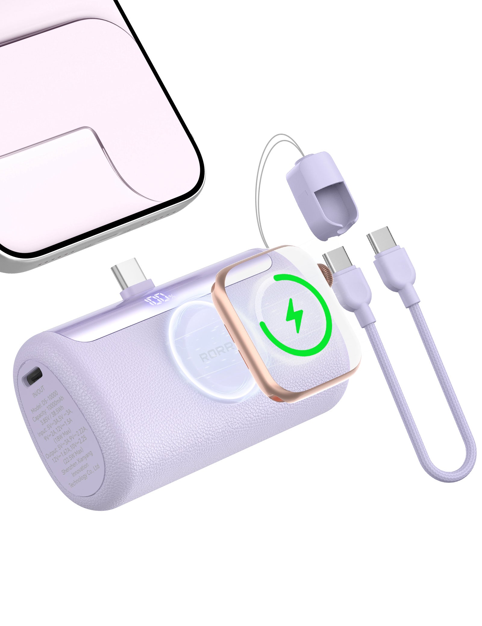 RORRY D5-10000mAh Portable Charger USB-C Power Bank