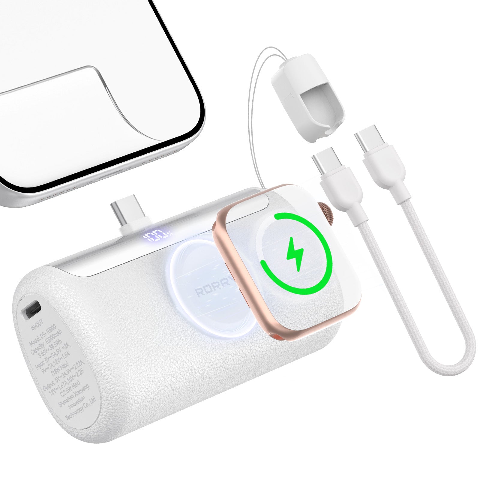 RORRY PalmGo D5-10000mAh Portable Charger USB-C Power Bank