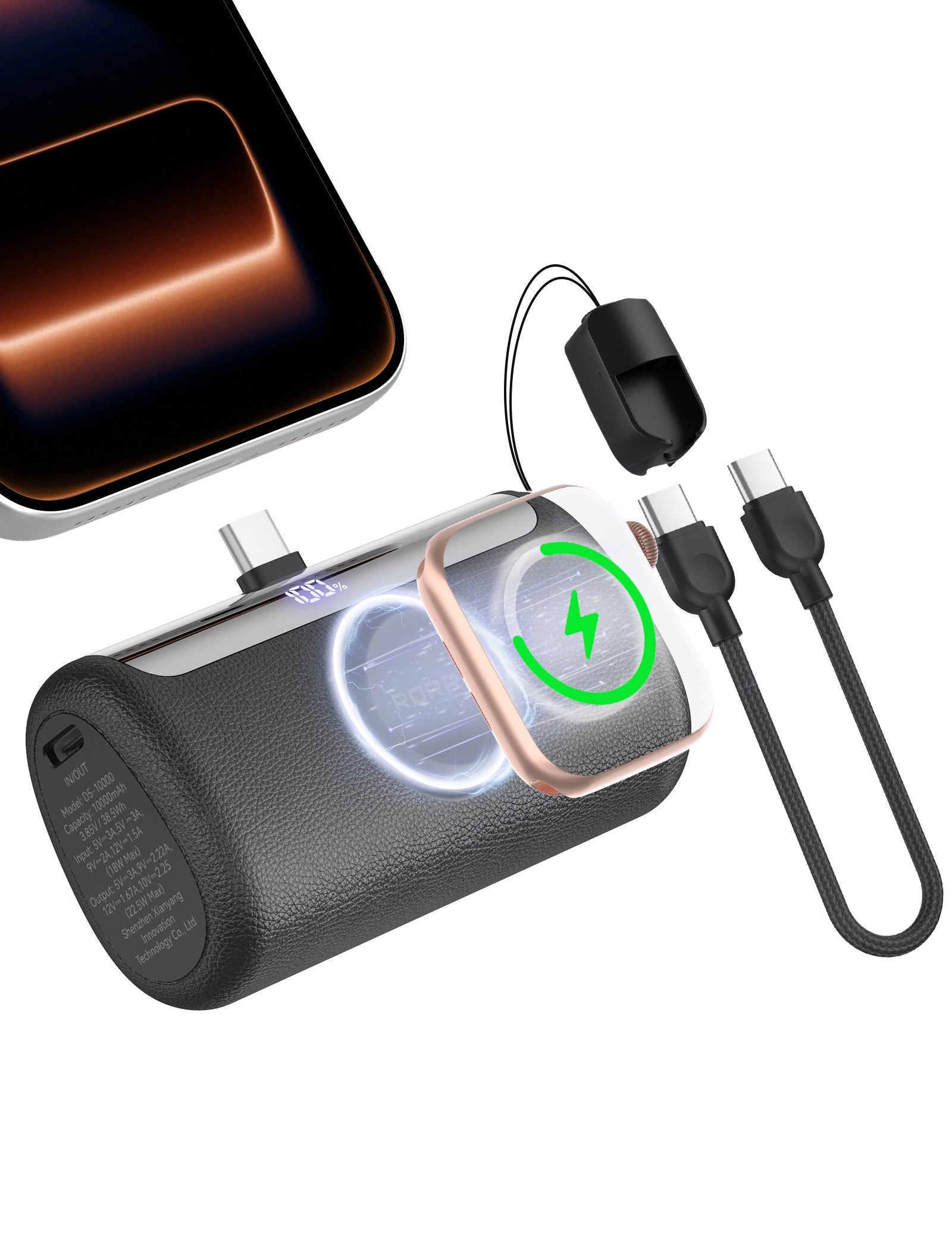 RORRY D5-10000mAh Portable Charger USB-C Power Bank