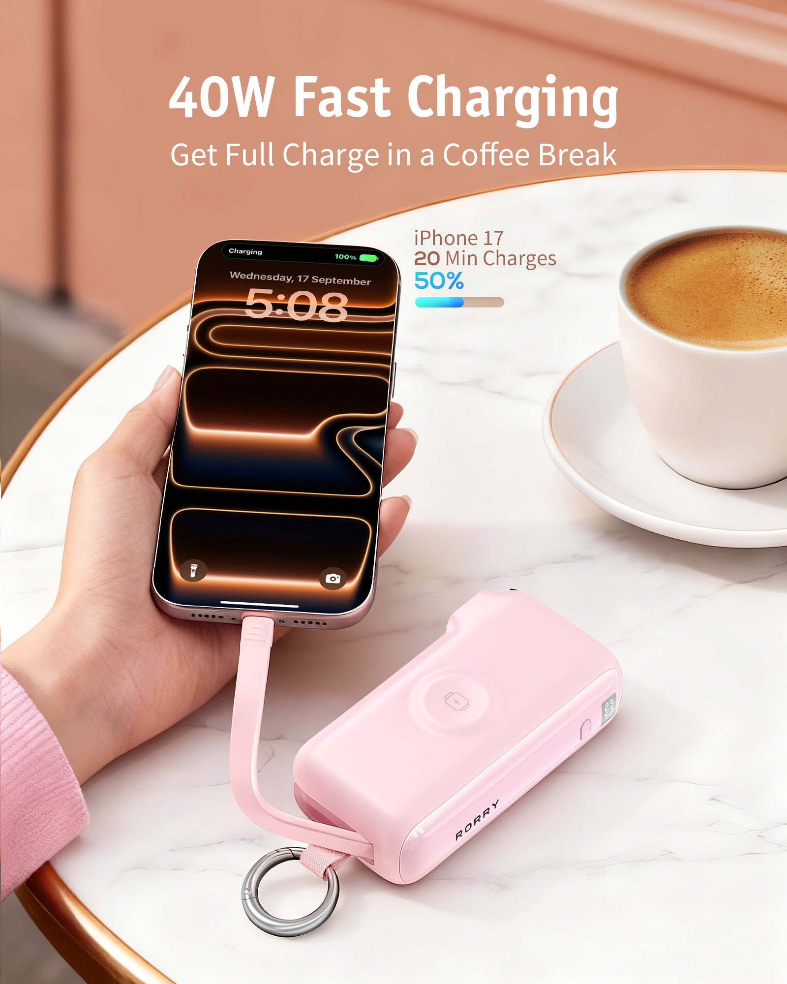 RORRY Flow® CB4 10000mAh Portable Charger with Cable & Wall Plug 40W