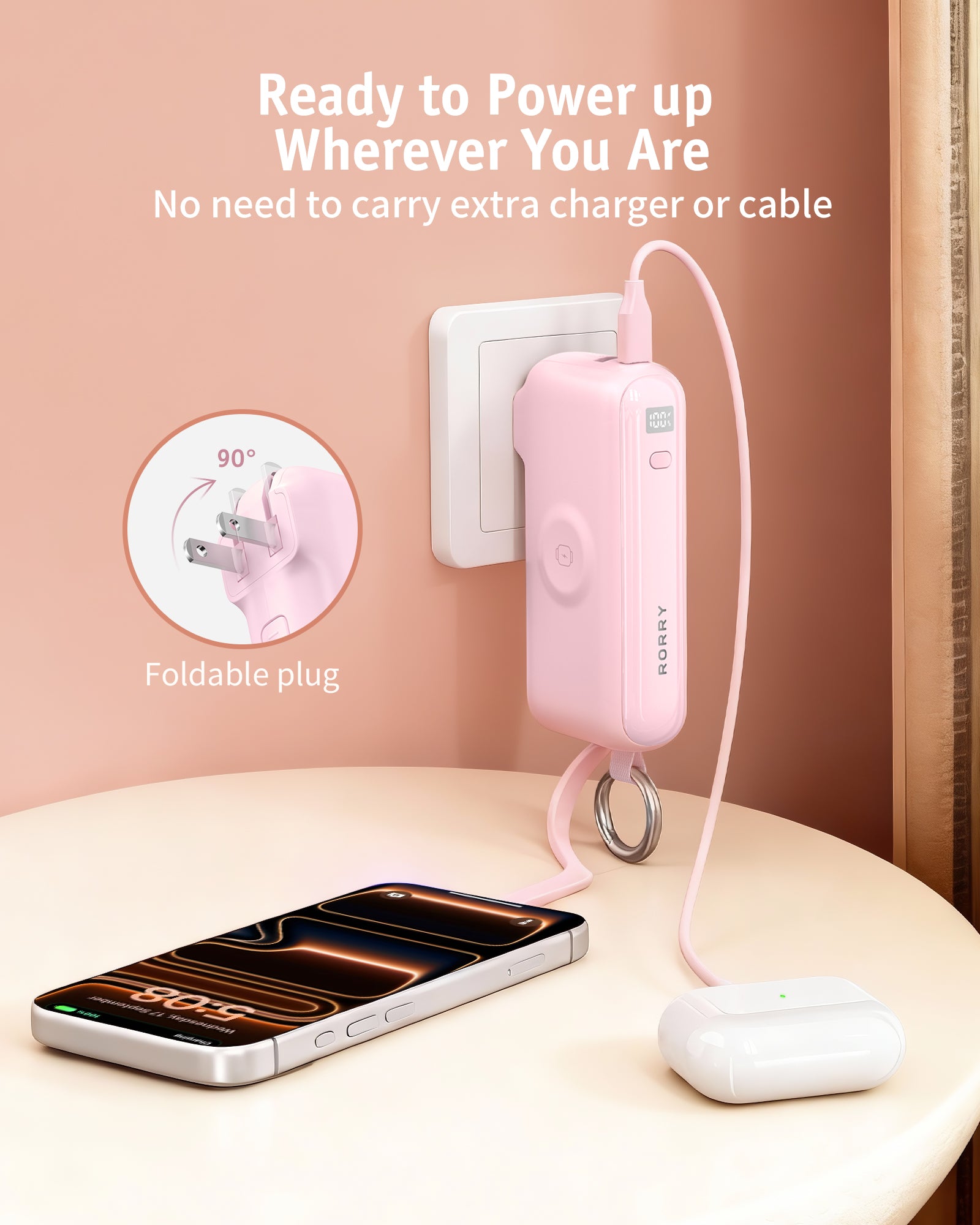 RORRY Flow® CB4 10000mAh Portable Charger with Cable & Wall Plug 40W