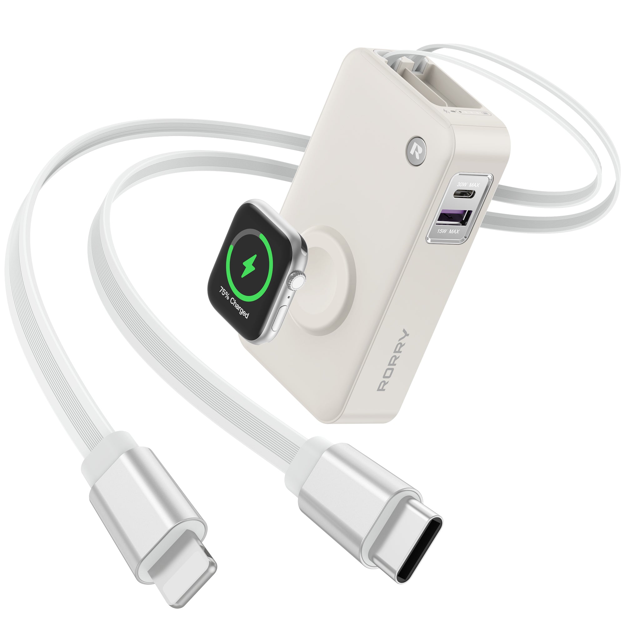 RORRY H1-10000mAh Portable Charger 30W Retractable Cables