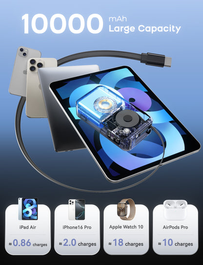 RORRY H1-10000mAh Portable Charger 30W Retractable Cables