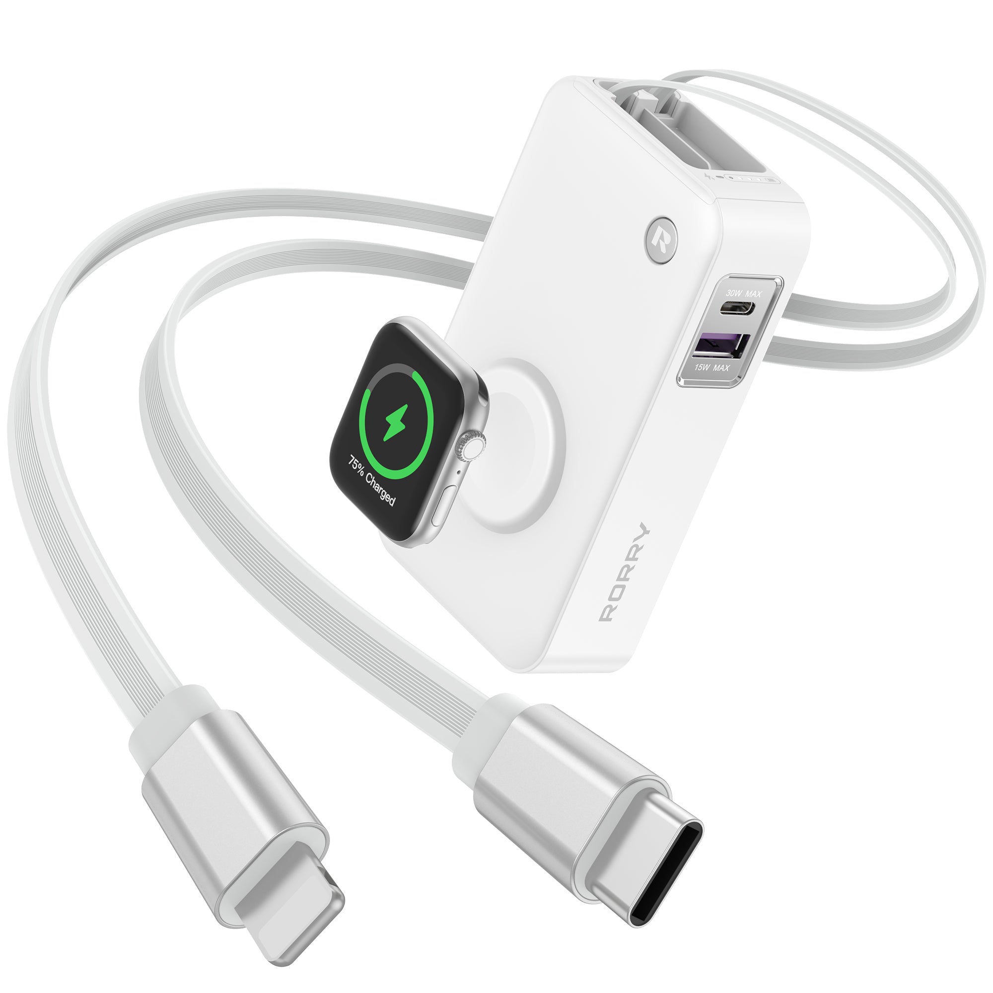 RORRY H1-10000mAh Portable Charger 30W Retractable Cables