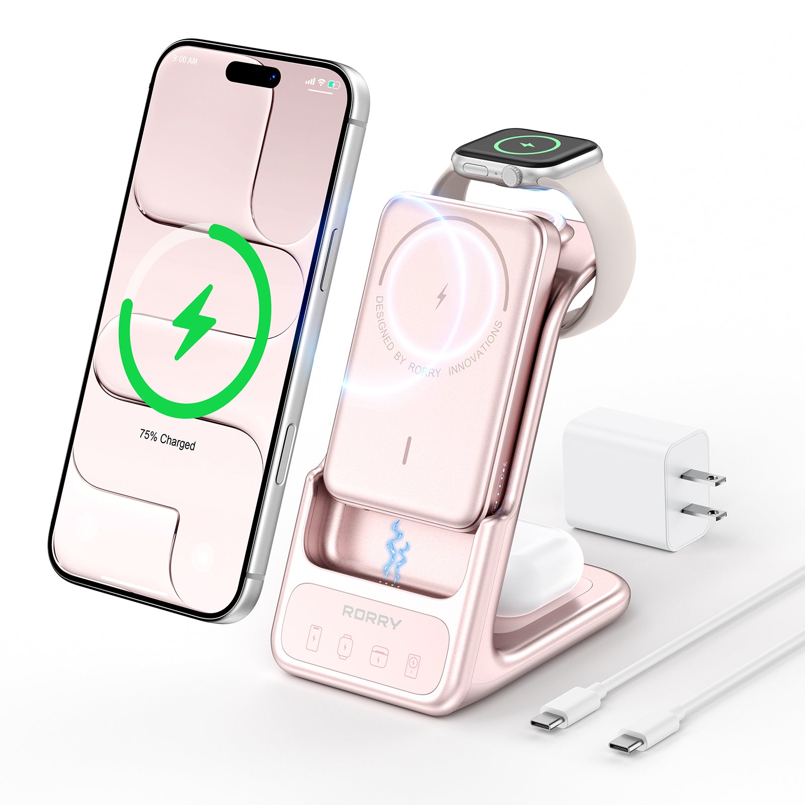 RORRY AuraDock M2-5000mAh 3 in 1 Charging Station with MagSafe Power Bank