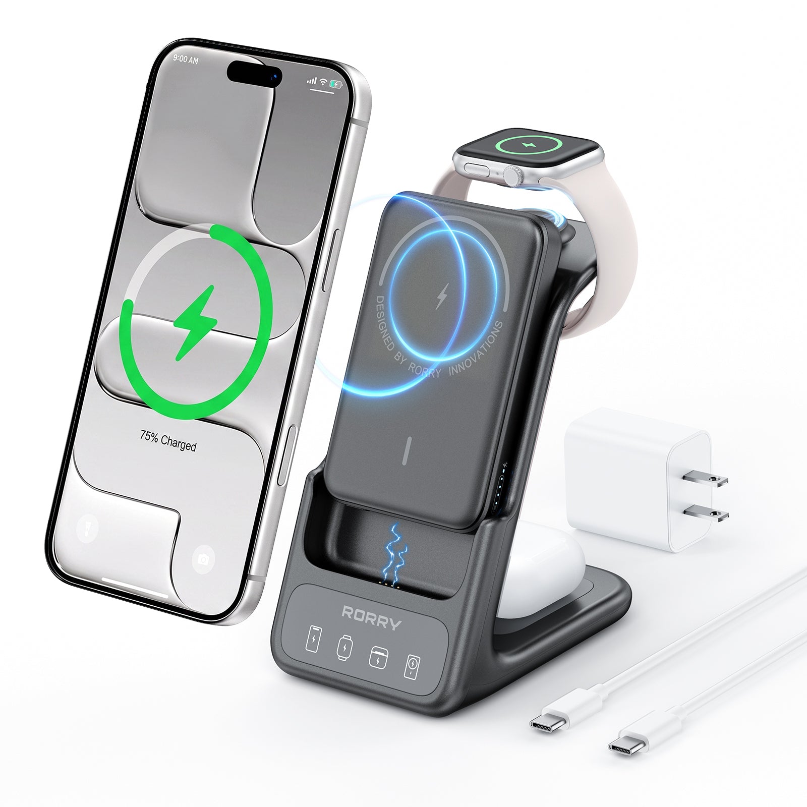 RORRY AuraDock M2-5000mAh 3 in 1 Charging Station with MagSafe Power Bank