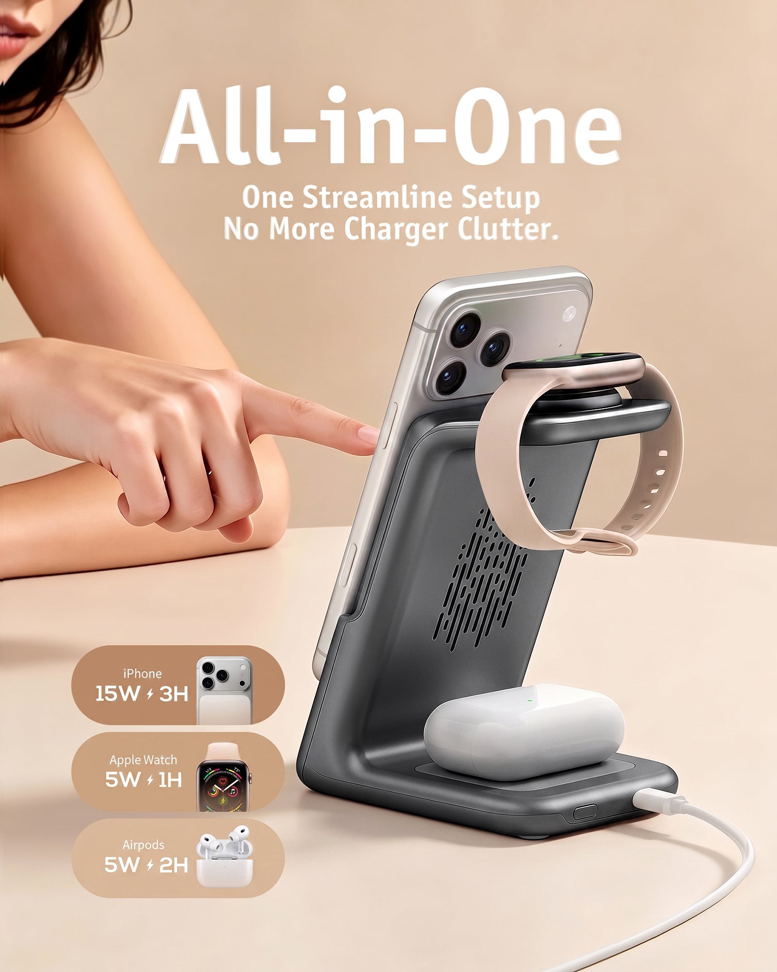 RORRY AuraDock M2-5000mAh 3 in 1 Charging Station with MagSafe Power Bank