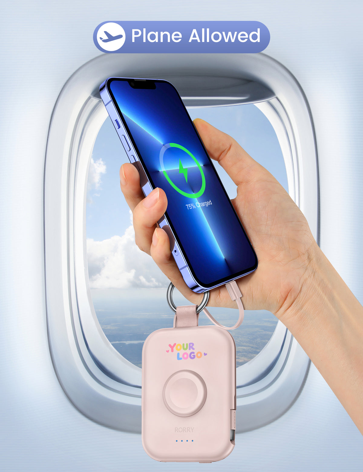 Porte-clés/batterie externe CharmGo D2 avec logo RORRY personnalisé (5 000 mAh) -Vente en gros