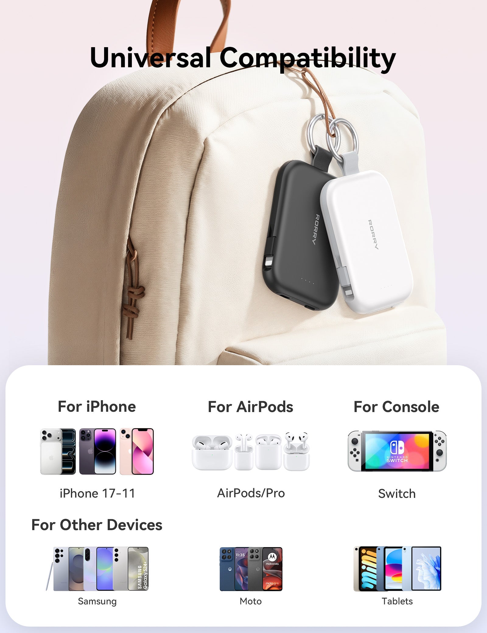 RORRY T1-5000mAh Portable Charger Keychain Power Bank