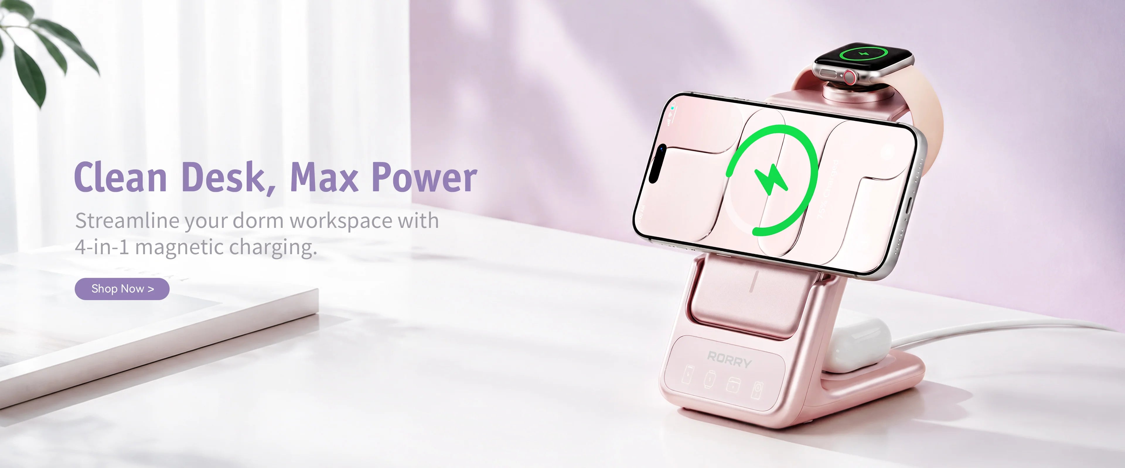 4-in-1 magnetic wireless charging stand in rose gold